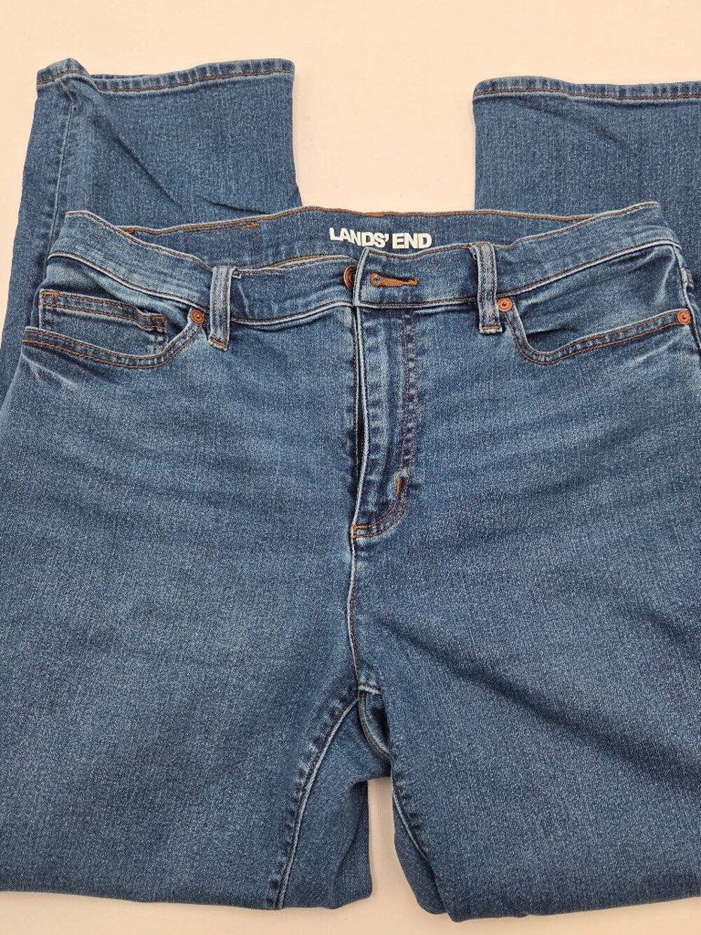Lands End Jeans Women's Petite 12 Blue Straight Leg Classic Fit Denim Pants